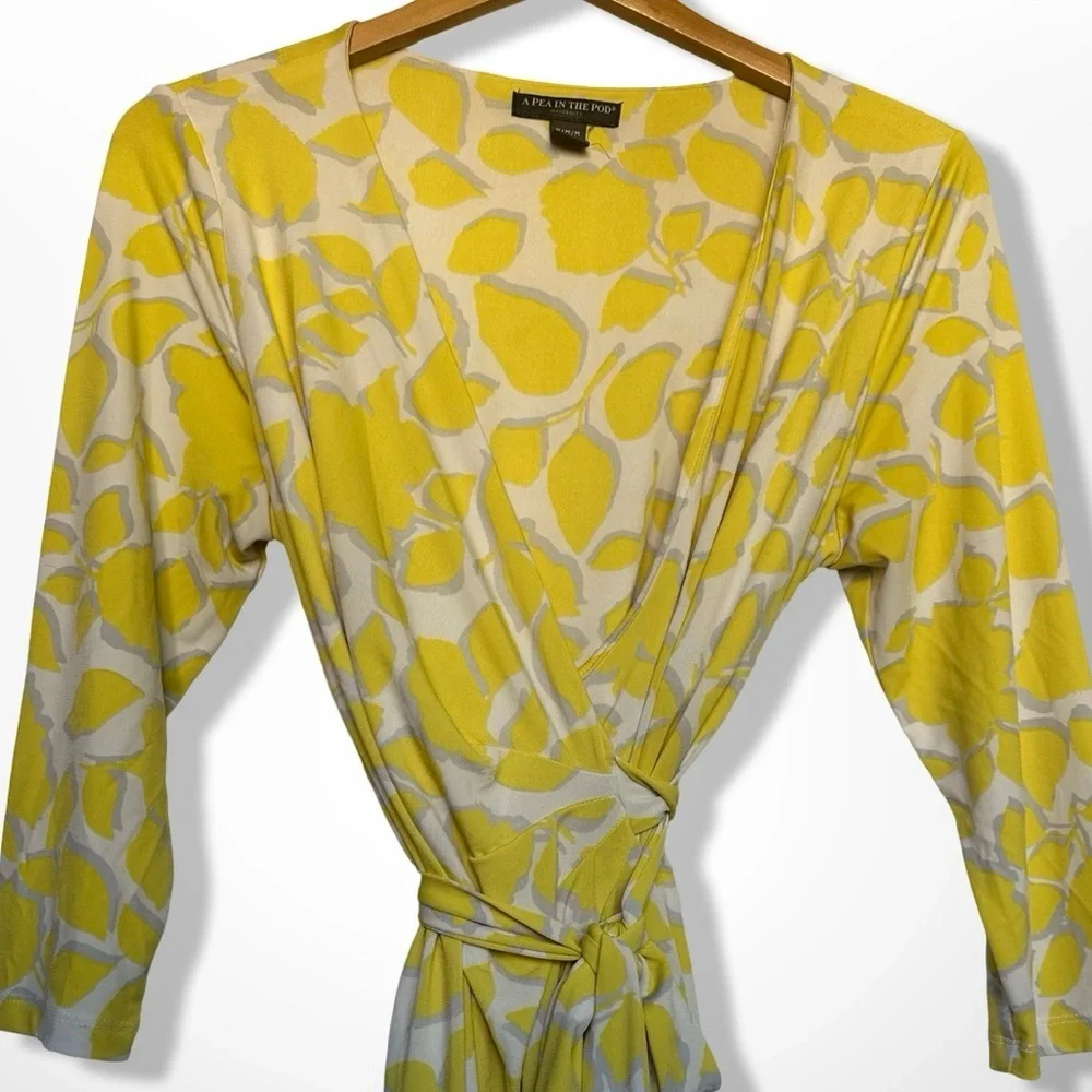 A Pea in the Pod Bright Yellow Wrap Maternity Wrap Dress